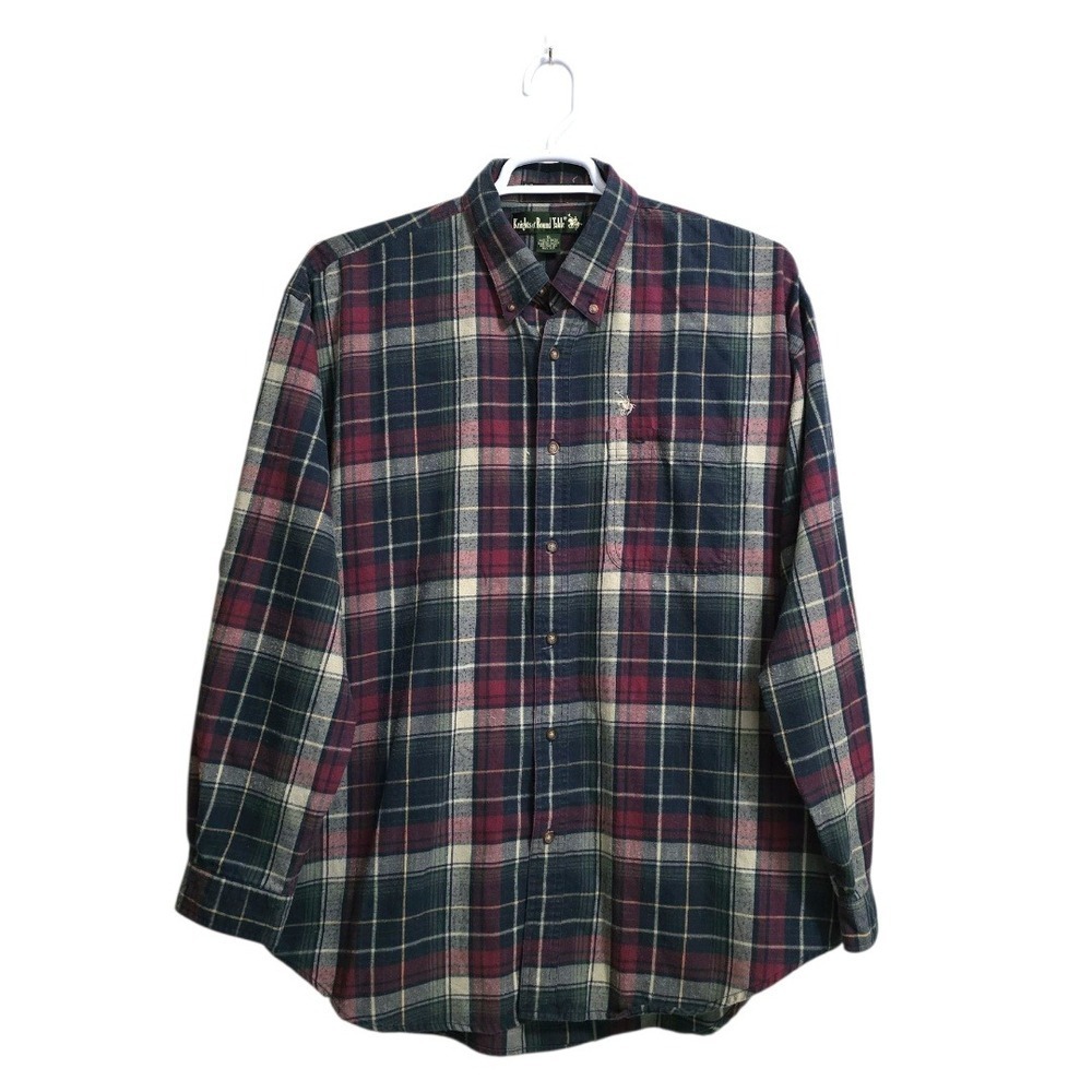 Knights of Round Table Vintage Plaid Flannel Casual Button Down Sz XL